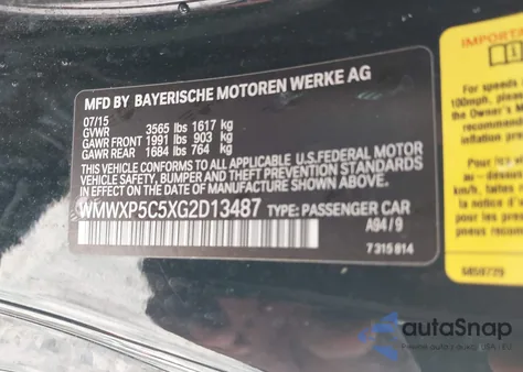 2016 Mini Hardtop Cooper from USA, damaged, VIN WMWXP5C5XG2D13487